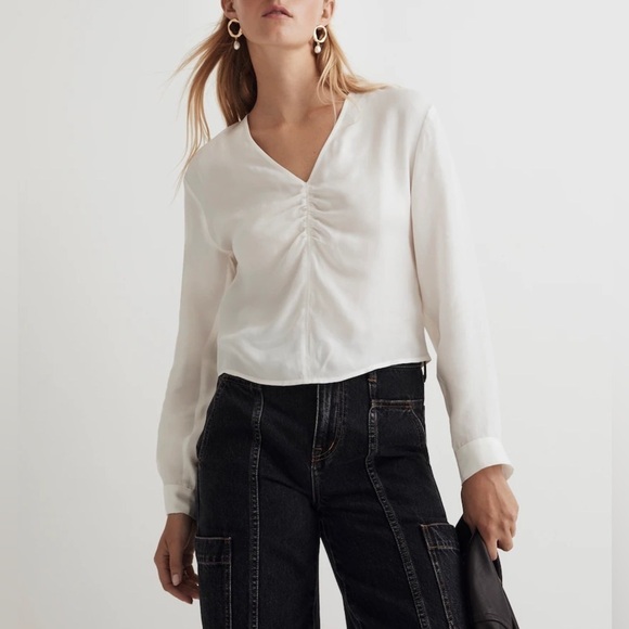 MADEWELL Brushed Ruched Front Blouse In Lighthouse NWT - Picture 1 of 13